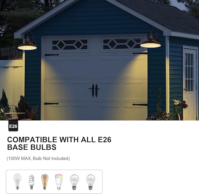 Outdoor Barn Light Fixtures, 16 Inch Large Dome Farmhouse Exterior Wall Mount Lights, Rustic Wall Sconces Indoor Wall Lighting, Industrial Bronze White Lanterns for Porch, 2 Pack