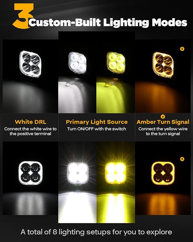 Auxbeam Color Play Series Spot Beam 3" 100W LED Pods, Amber White DRL & Turn Signal, Dual Color Lens Covers, 11600LM Cube Lights Offroad Fog Bumper Ditch Lights, for 4x4 Jeep Ford Polaris Can-am