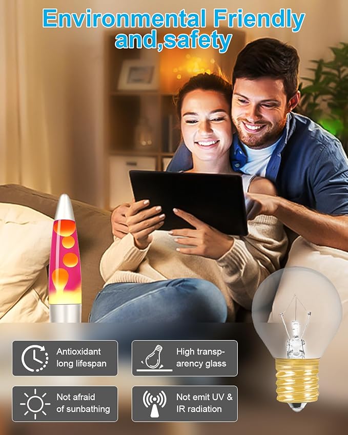 40 Watt Lava Lamp Replacement Bulbs - E17 Intermediate Base, 6-Pack, Compatible with 14.5-Inch/20-Ounce Lava Lamps, S11 Shape, Soft Warm White Glow, 120 Volt