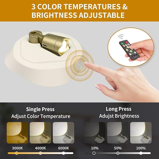 LEASTYLE LED Wireless Spotlights with Remote Rechargeable Up Lights Indoor with 3000K/4000K/6000K Battery Operated Lights with Timer Dimmable Accent Light Uplighting for Plant,White+Gold,2 Pack
