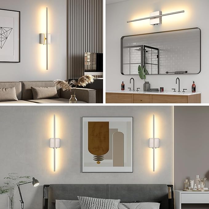 Brushed Nickel Battery Operated Wall Sconces Set of 2, 11000mAh Wireless Rechargeable Wall Lights with Remote Control, 350°Rotate Dimmable Wall Lamp, 3 Color Temperatures, for Bedroom, Living Room