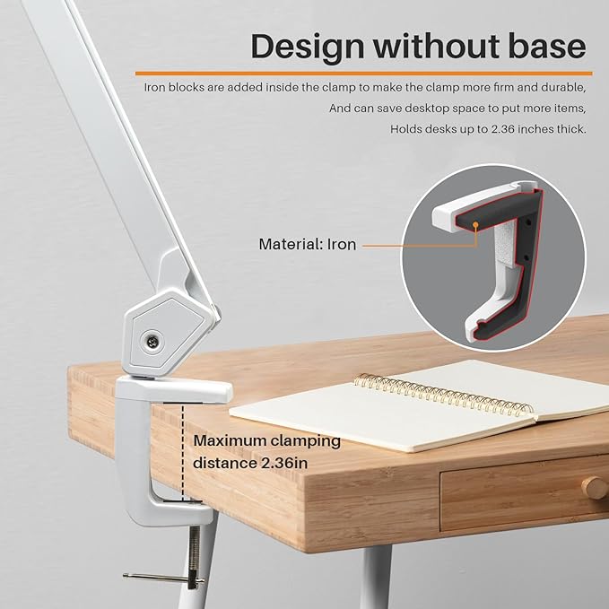 LED Half Moon Light with Desk Clamp, 30W Bright 288PCS LEDs, Metal Swing Arm for Beauty, Nail Art, Makeup, Facial Care, Tattoos, Sewing and Hand Craft DIY(White)