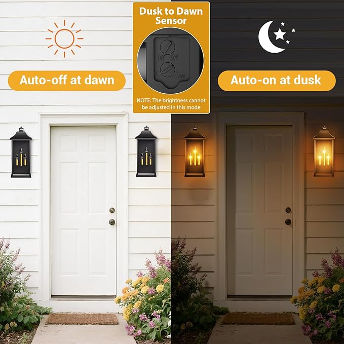 25-INCH Outdoor Wall Light, Dusk to Dawn Outdoor Wall Lantern with Motion Sensor, Black Exterior Wall Sconce, Waterproof Outdoor Light Fixture for House, Patio, Garage, Porch, Front Door