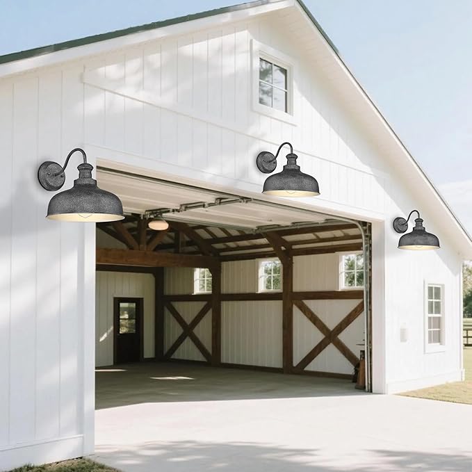 Outdoor Farmhouse Barn Light, Outside Wall Sconce, Weather Resistant Anti-Rust Farmhouse Exterior Wall Lighting Fixture, Outdoor Lantern Lamp for Porch, Garage, Patio, Entryway (Antique Black, 6 Pack)