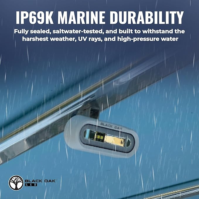 Black Oak Low Pro™ Waterproof Marine Spreader Lights – LED Deck or Dock Light Bar, 2000 Lumens, 120° Beam, IP69K, Bracket Mount (White Housing, Red)