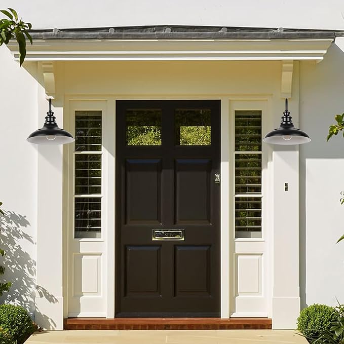 Exterior Farmhouse Barn Light, 16 Inch Vintage Outside Garage Light Fixtures, 2PCS Anti-Rust Waterproof Outdoor Light for Patio Frontdoor Entryway Doorway, Matte Black