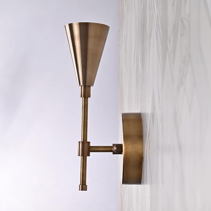 Industrial Brass Wall Sconce Light Fixture – Mid-Century Modern Cone Design | LED & Vintage Edison Bulb Compatible | Hardwired Accent Lighting for Hallway, Bedroom, Entryway (2)