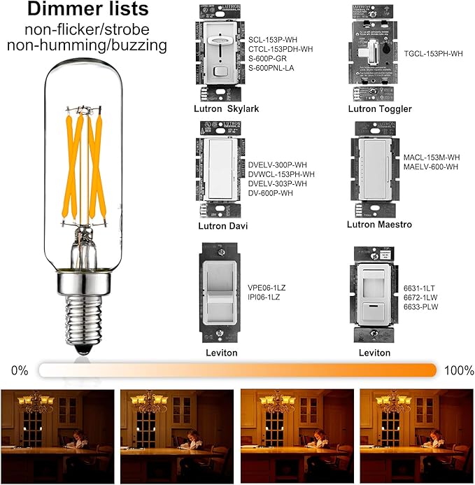 LiteHistory Dimmable t6 led Bulb 40W Candelabra led 2700K Clear 400lm 4W e12 Edison Bulb Warm White 6Pack