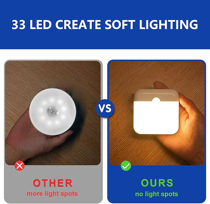 4 Pcs Magetic Night Light Motion Sensor Cruise Ship Approved with USB Cable LED Rechargeable Battery for Indoor Use in Bathroom Hallway Cabin Toilet Bed Stair Automatic Motion for Travel