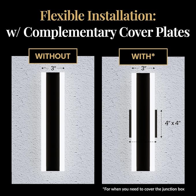𝗠𝗢𝗗 𝗟𝗜𝗚𝗛𝗧𝗜𝗡𝗚 Haylen | Waterproof Outdoor Wall Light, LED Dimmable with Remote 3000K-6000K, Long Outdoor Porch Lights, Wired Lighting Fixture, Patio Exterior Wall Sconce, 2-Pack (Black, 47")