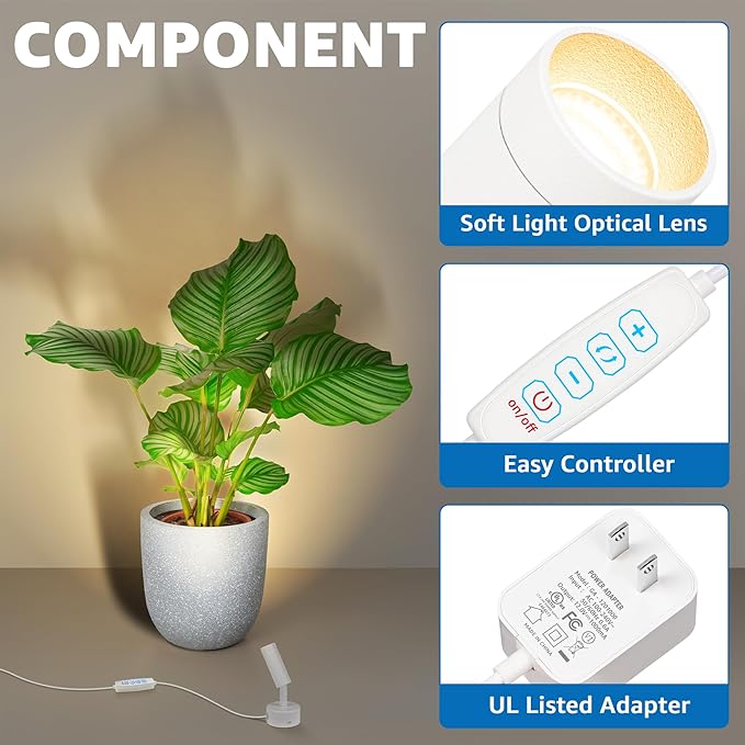 SUNVIE LED Spot Lights Indoor 3W Up Lights With Memory Function 3000K/4000K/5000K 120V Dimmable Uplighting for Plant Spotlight Accent Lighting 2 Pack