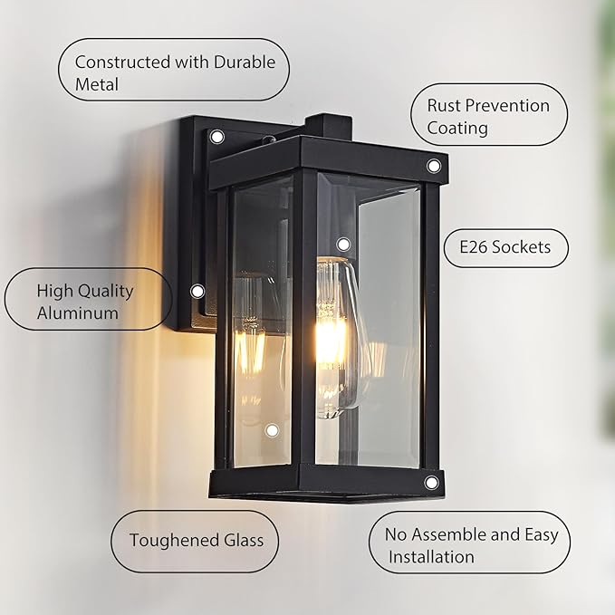 Black Outdoor Light fixtures 11" H Porch Lights Waterproof Exterior Lighting Fixtures Wall Mount for House Garage Porch Patio,1 Pack