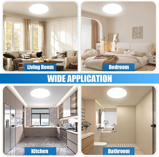 Allsmartlife LED Flush Mount Ceiling Light 4-Pack, 18 inch Thin Round Flat Panel Light 36W 4650lm, 3000K/4000K/6500K Dimmable, White Light Fixtures Ceiling Mount for Kitchen, Bedroom