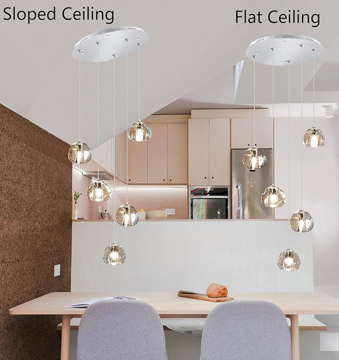 Modern LED Chandeliers Dining Room Kitchen Pendant Lights Lighting for Island Dimmable Fixtures Floating Bubble Crystal 2700K 6000K Remote Dimming 5-Lights