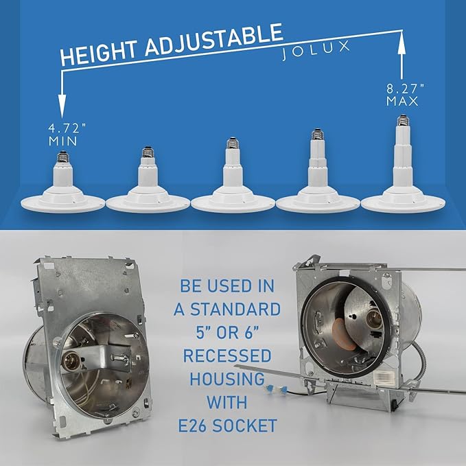 Jolux 5/6 Inch LED Can Lights Adjustable Recessed Retrofit Downlight, ETL Damp Rated Replacement Conversion Kit, 12W=60W, 5000K Daylight, 800LM, Dimmable, Flat Trim, E26 Base,24-Pack……