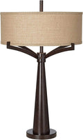 Franklin Iron Works Tremont Rustic Farmhouse Table Lamp 31 1/2" Tall Allegheny Bronze Brown Iron Burlap Fabric Drum Shade for Bedroom Living Room House Home Bedside Nightstand Office Entryway Kids
