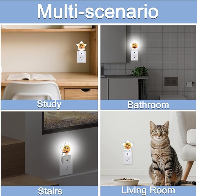 Tropical Palm Trees Night Lights Plug Into Wall,Beach Sunset Star Night Light for Kids,Nightlight with Dusk to Dawn Smart Sensor for Bedroom Bathroom Decor,Children Women Men Gift