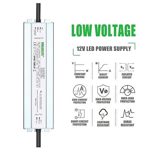 Wide Input 100~265V AC to DC 12V 150W Output IP67 Waterproof Constant Low Voltage LED Power Supply Transformer Driver with Preparation Input Plug for Outdoor Indoor LED Lights