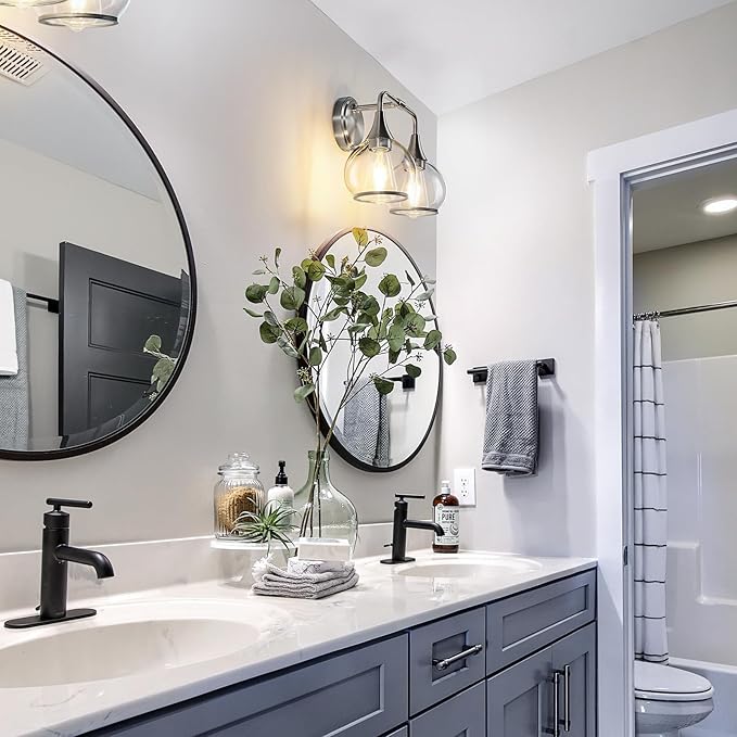 Brushed Nickel Bathroom Vanity Light 2 Lights Bathroom Light Fixtures Over Mirror with Clear Glass Shade 14 inch Wall Sconce Lighting Bath(Exclude E26 Bulb)