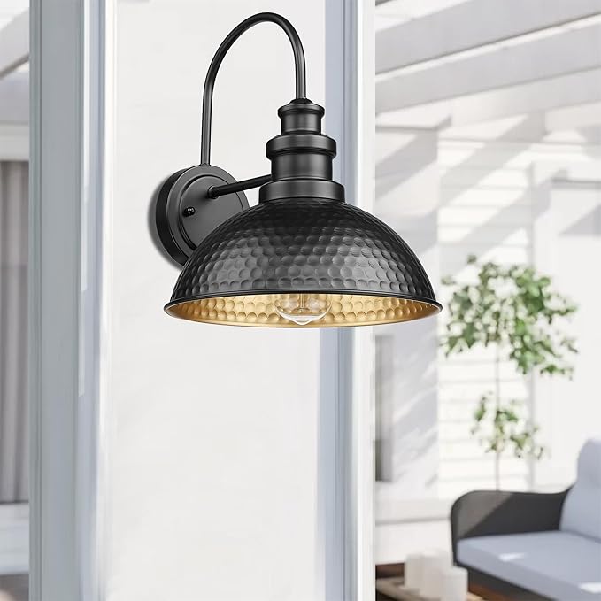 Casia Outdoor Farmhouse Barn Lights, Anti-Rust Outdoor Wall Sconce, Exterior Wall Lights, Front Door Mounted Lighting Fixture,Vintage Outside Lighting for Porch,Garage,Patio (Black, 1 Pack)