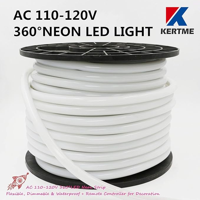 360° Neon Led Type AC 110-120V 360 Degree NEON LED Light Strip, Flexible/Waterproof/Dimmable/Multi-Modes LED Rope Light + Remote for Home/Garden/Building Decor (16.4ft/5m, Pink)