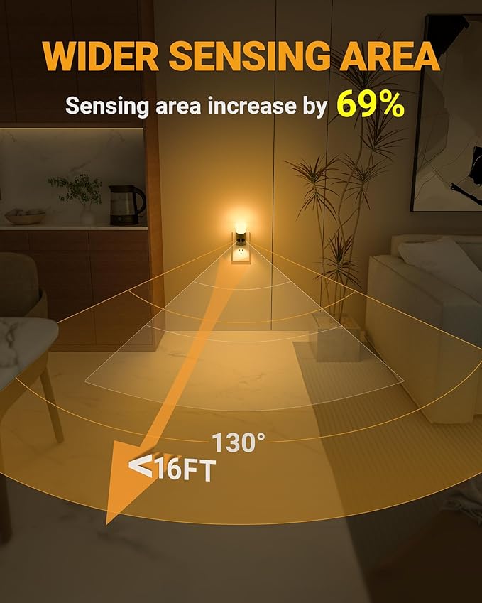 Lyridz LED Night Lights Plug into Wall with Motion Sensor, 1-150LM Dimmable Plug-in Nightlight Indoor for Bedroom, Bathroom, Hallway, Stairs, Pet House, Toilet, 2 Pack
