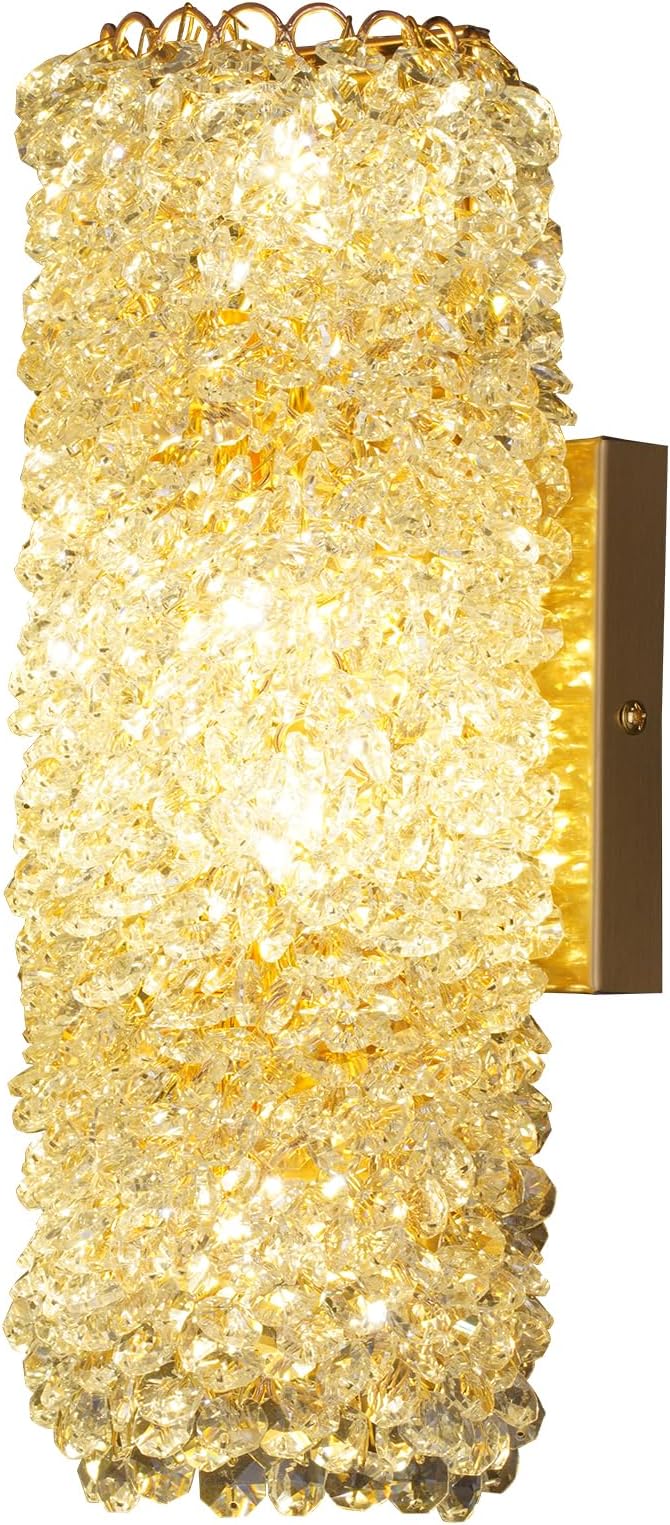 Modern Sconces, Beaded Crystal sconse Light Fixtures,Indoor Gold Wall Lamp,Crystal Vanity Wall Mount Lamp,Elegant Wall Lighting for Living Room Bedroom Bathroom Hallway Stairway Bedside