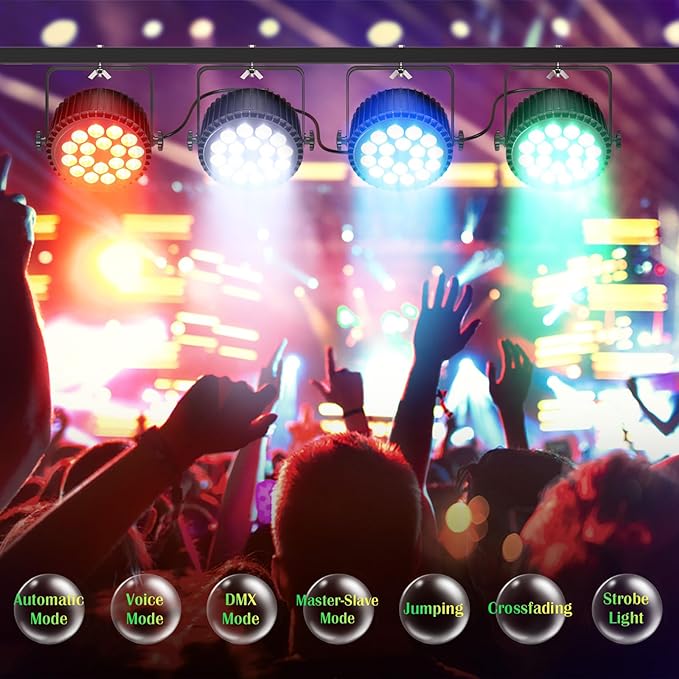 Par Lights LED Stage Lights, U`King 18X12W RGBW 4-in-1 Uplights Stage Lighting Effect by DMX and Sound Activated Control Wash Light for Wedding Parties Church Club DJ Live Show (16 Packs)