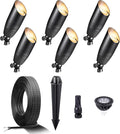 Gardenreet Black Brass Low Voltage Landscape Spotlights(6-Pack) Kit 12V LED with 100 Feet Wire and 30Pack Connectors for Outdoor Yard Garden Patio Without Transformer