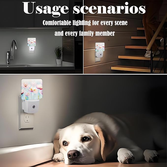 Oil Pink Flowers Night Light,Plug-in Night Lights with Dusk to Dawn Sensor for Stairway,Hallway,Bedroom Sleep Friendly Ideal for Women/Girls/Boys Gift,0.5w
