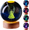 Large Angel Crystal Ball Night Light with Woodern Base, 3D Crystal Lamp 16 Color Changing with Remote Control, Laser Engraved Glass Ball Lamp, Room Decor (Angel)
