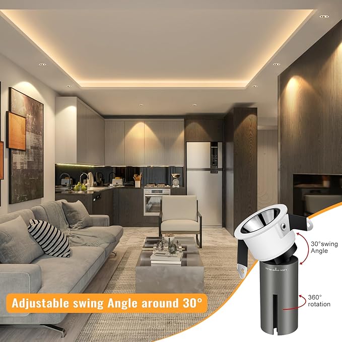 Mini LED Downlight, 3W 3000K Warm White, Round Commercial Recessed Lighting with Anti-Glare Adjustable Angle, Dimmable Recessed Light for Hotel Lobbies, Artwork Display, Libraries (4 Pack)