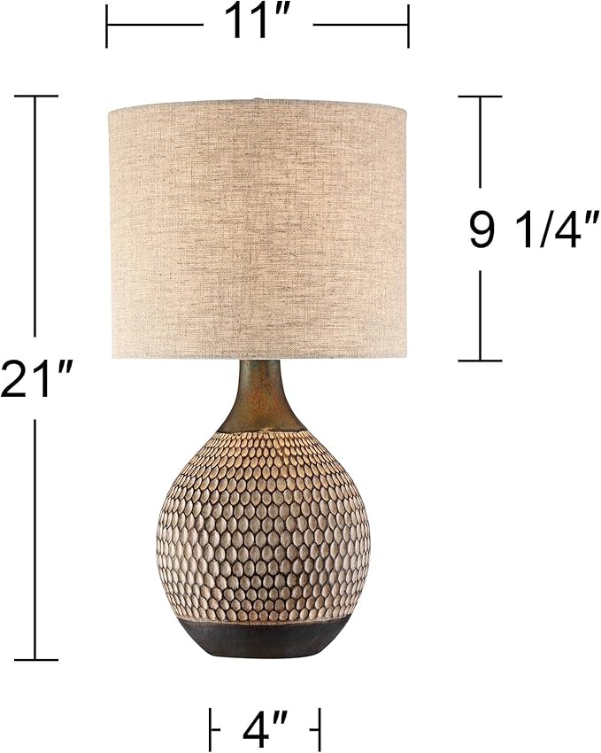 360 Lighting Emma Mid Century Modern Style Accent Table Lamp 21" High Brown Textured Wood Ceramic Oatmeal Fabric Drum Shade Decor for Living Room Bedroom House Bedside Nightstand Home Office