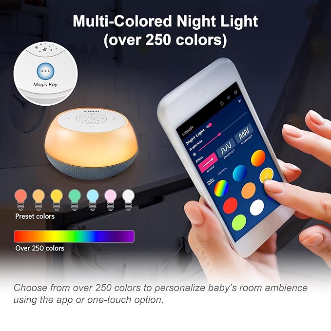VTech BC8213 V-Hush Junior Sleep Training Soother with 40 Stories/Songs/Sounds & Record Your own Voice. Portable Bluetooth HD Speaker, 250+ Multi-Color Night Light, Ceiling Projector