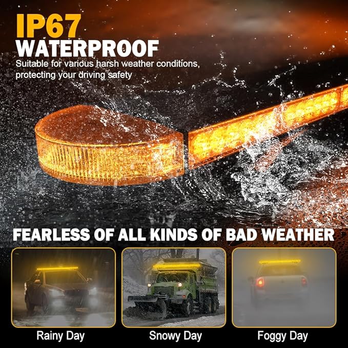 ASPL 49 inch Low Profile Emergency Strobe Lights Bar Rooftop Full Aluminum Flashing Warning Security Traffic Advisor Hazard Light for Trucks Tow Construction Vehicles(Amber)