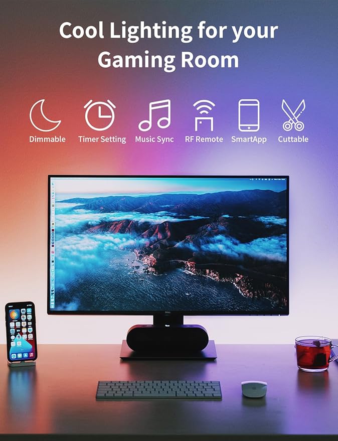 COB RGB LED Strip Lights, Bright 20ft RGB COB LED Lights for Game Room Bedroom Kitchen Lighting Home Decor LED Light Strip with 44 Keys Remote Smart App Control Music Sync Color Changing