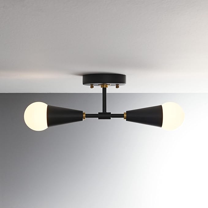 BRIGHTTIA Vicky 2 Light Cone Socket Wall Sconce - Mid Century Modern Fixture for Wall & Ceiling - Minimalist Edison Lamp for Hallway and Bathroom Vanity - Black & Gold (BW0027-2BG)