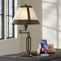 Franklin Iron Works Samuel 21 1/4" High Rustic Swing Arm Accent Table Lamp with USB Ports A+C Charging Bronze Natural Mica Shade for Living Room Bedroom House Bedside Nightstand Home Office Family