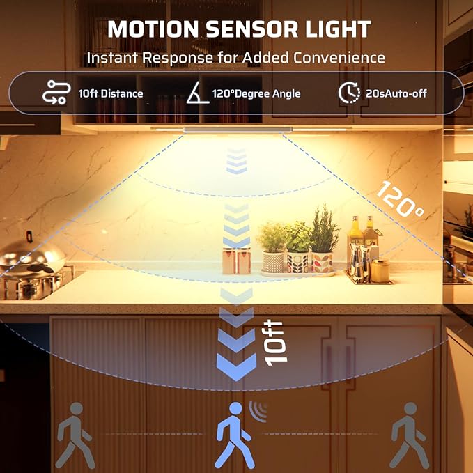 5 Pack Under Cabinet Lighting Wireless 14inch LED Motion Sensor Magnetic Light 2500maAh Rechargeable Indoor Closet Lights for Kitchen, Stairs Warm White