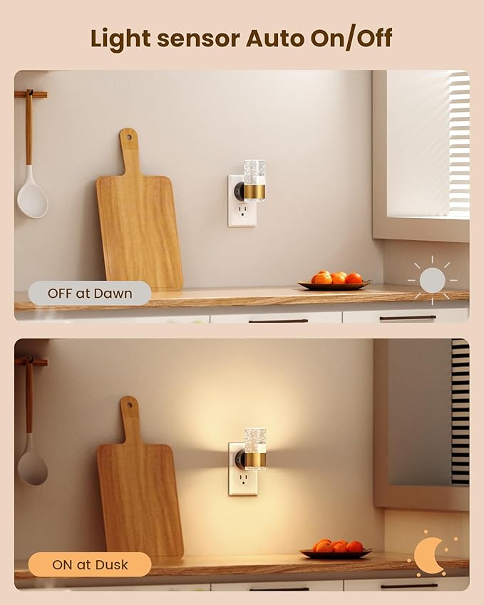 VOLISUN LED Night Lights Plug into Wall, Dimmable Night Light 3 CCT & 5 Brightness Levels, Acrylic Bubble Nightlight with Dusk to Dawn Sensor for Hallway, Bathroom, Stair, Nursery Gold 6 Pack