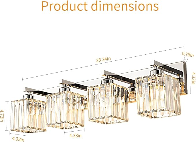 Modern 4-Light Chrome Crystal Bathroom Vanity Light Fixtures