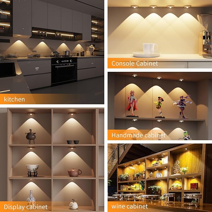 Puck Lights Cordless with Remote Control, 2200mAh Rechargeable Under Counter Lighting,3 Color Temperatures Dimmable Under Cabinet,Closet Light,Tap Light for Hallway (Silver, 3PCS)