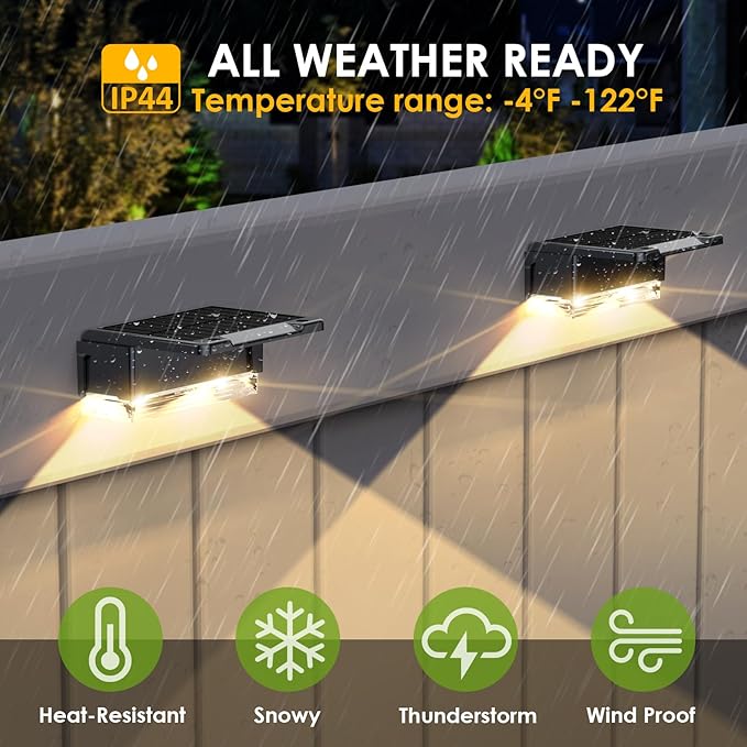 Solar Fence Lights Outdoor - 3000/4000/6000K 3 Mode, IP65 Waterproof Fence Lights Solar Powered, Dusk to Dawn Solar Light for Outside, Backyard/Step/Patio/Deck/Stair Railings and Wall (8 Pack)