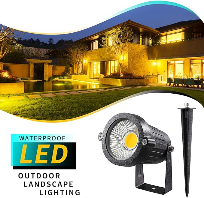LED Landscape Lights,5W 120V AC Outdoor Pathway Garden Yard Spotlight,IP65 Waterproof Garden Flood Light,Outdoor Spotlight with Stake,UL Cord 5-ft with Plug (Pack of 4, Warm White)