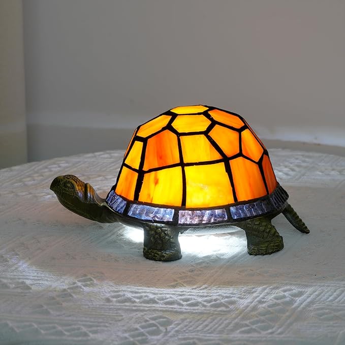 Orange Turtle Lamp Tiffany Bedside Table Lamp Retro Decor Art Nightstand Light Unique Small Night Light Esthetic Cute Kids Girls Vintage Desk Lamp
