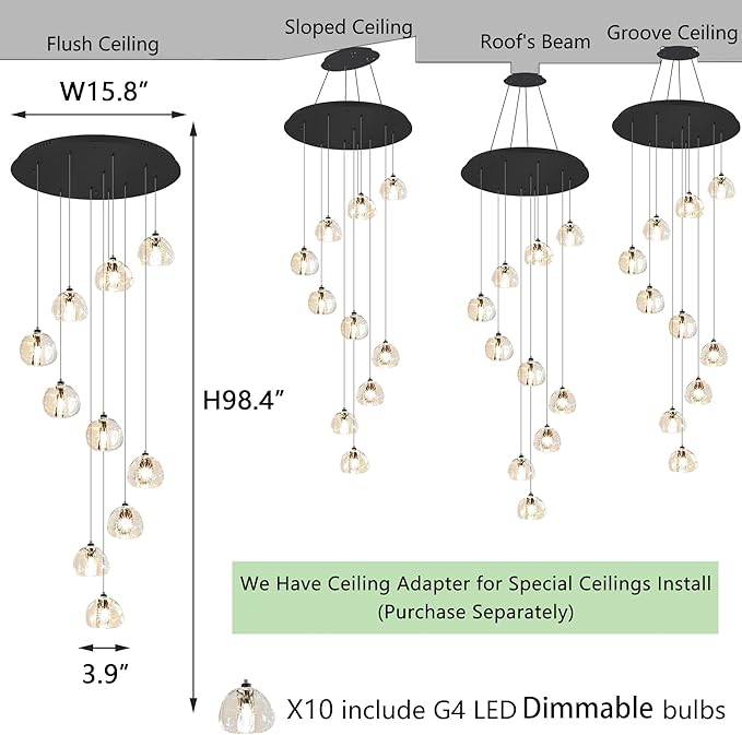 LED Chandeliers for Dining Room Adjust High Ceiling Chandelier Light Fixtures Entrance LED Dimmable Ceiling Pendant Drops Light Remote Lights for Living Room Stairwell 2700K 6000K
