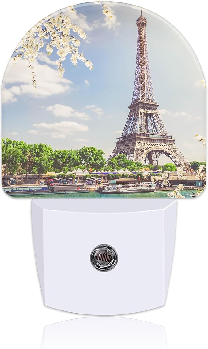 Plug in Night Lights Eiffel Tour Over Seine River Nightlight Plug Into Wall Dusk to Dawn Sensor LED Night Light for Kid Girls Boys Room Decor, Hallway, Kitchen, Bathroom, Nursery, Stairs