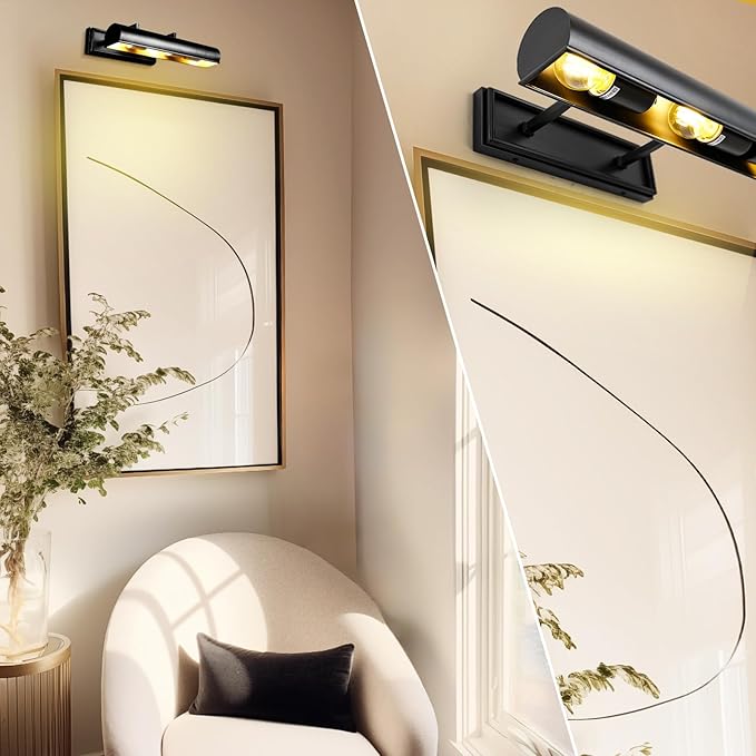 Black Picture Light,18in Hardwired Picture Lights, 3 Light Bronze Picture Light for Wall, Rotatable Art Light Over Picture Frame for Living Room, Bookcase, Artwork, Poster (Includes Bulbs)