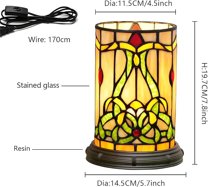 Tiffany Style Stained Glass Matam Table Lamp Living Room Bedroom Bedside Flower Vase Decor Small Night Light Cute Kids Accent E12 Led Cottage Aesthetic Nightstand Cylinder Vintage Desk Lamp