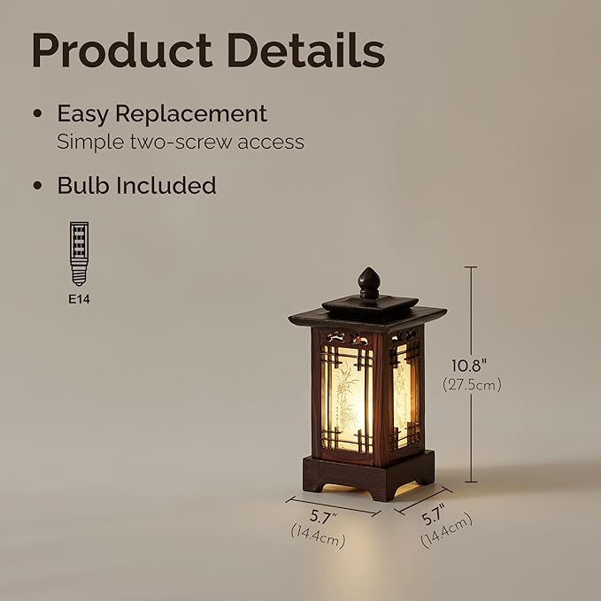 Antique Alive Traditional Korean Wood Lamp | Handmade Asian Oriental Table Lantern | Bedside Bedroom Accent Light | Unique Gift Idea | Hanok Design (Brown) (Pagoda)